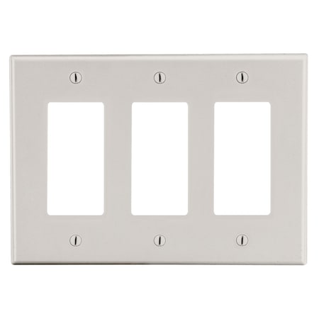 Hubbell Wiring Device-Kellems Wallplate, Mid-Size 3-Gang, 3) Decorator, Light Almond PJ263LA